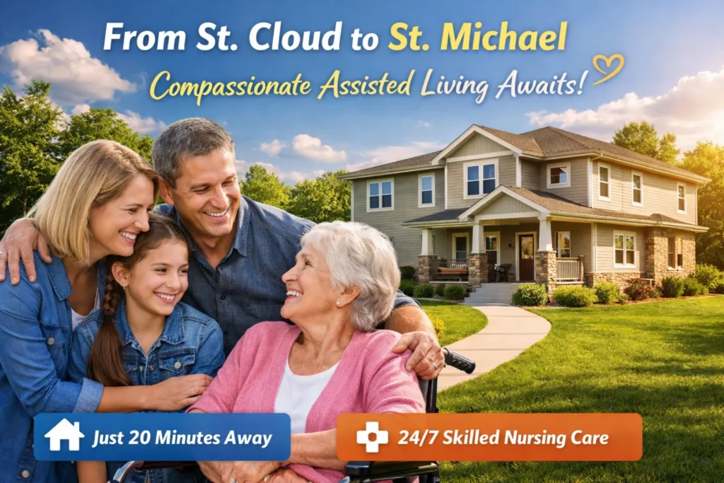 Family from St. Cloud choosing a small assisted living home in St. Michael MN with personalized care and 24/7 skilled nursing support.