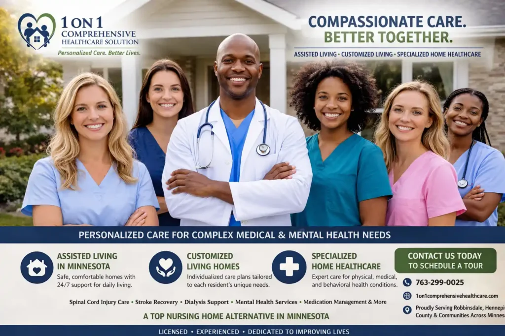 Healthcare team from 1 on 1 Comprehensive Healthcare Solution providing assisted living and customized care in Minnesota