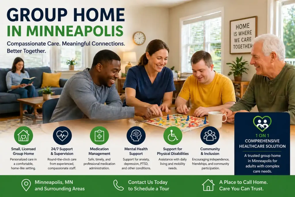 Group home in Minneapolis MN as an alternative to nursing home with residents receiving personalized care in a home setting